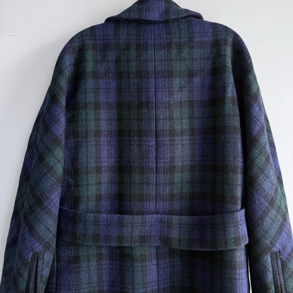 J. Crew 100% Wool Zippered Coat Black Watch Tartan 10 Plaid Academia Peacoat - Picture 8 of 16